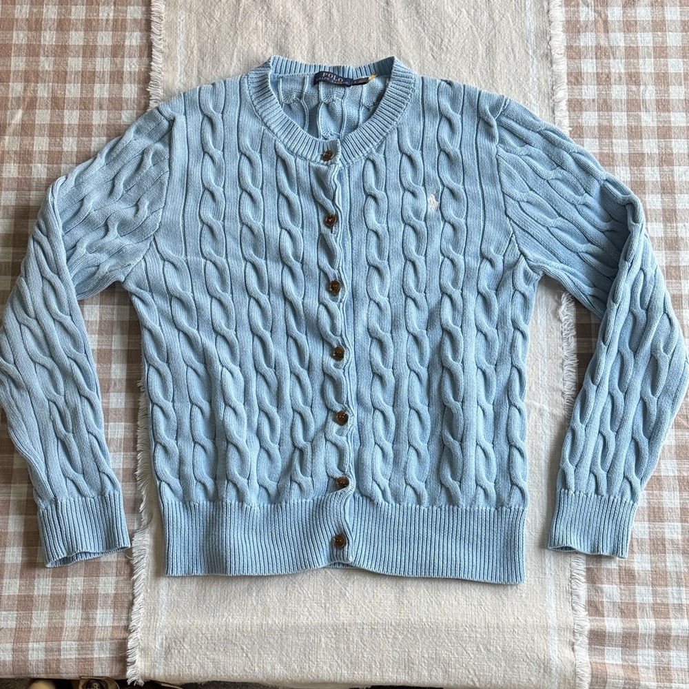 Ralph Lauren Light Blue Cable-Knit Button Cardigan